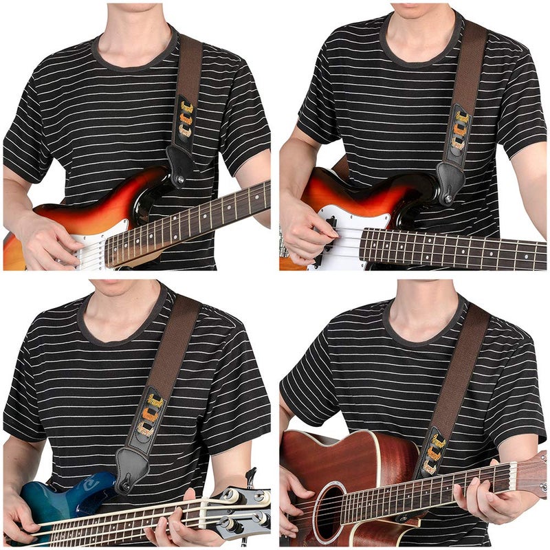 BestSounds Guitar Strap,100% Soft Cotton Guitar Strap with 3 Pick Holders Shoulder Strap For Bass Electric & Acoustic Guitars (Coffee) - Image 5